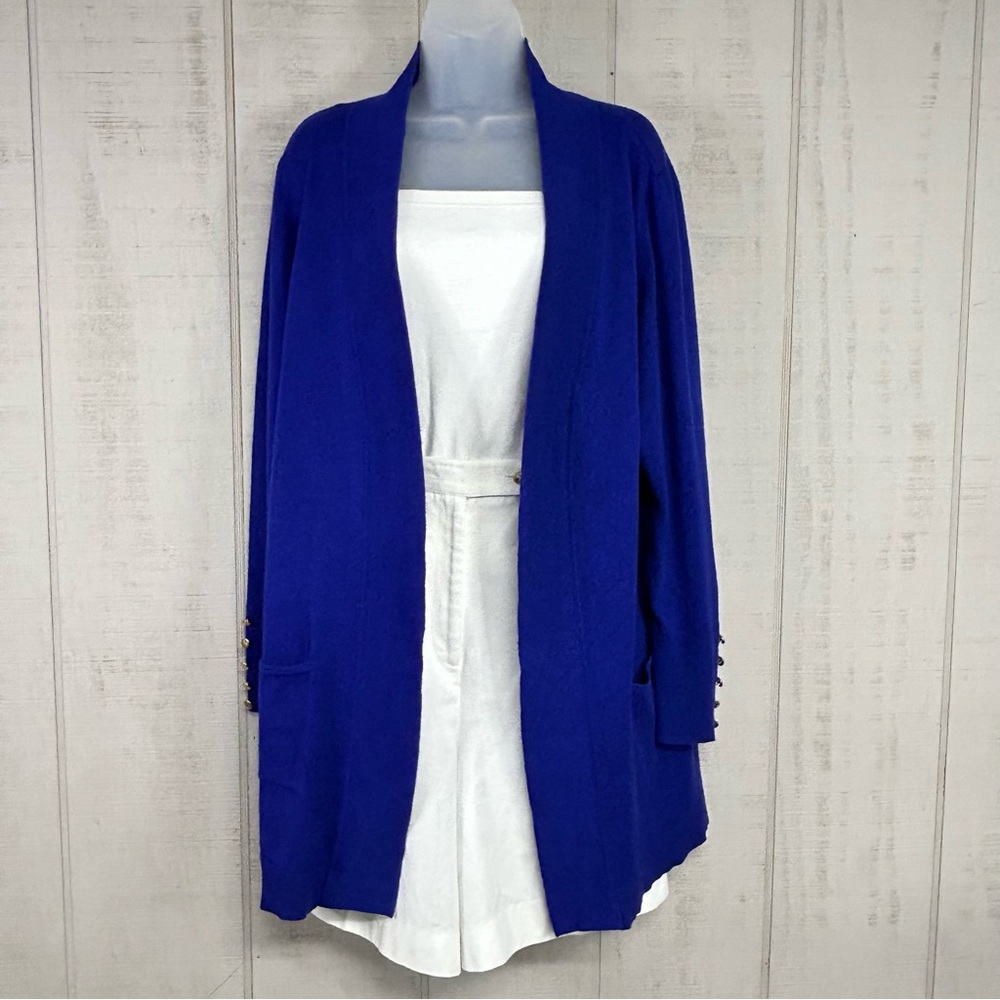 JM Collection Open Cardigan Sweater‎ Size XL Pockets Nautical Old Money Office